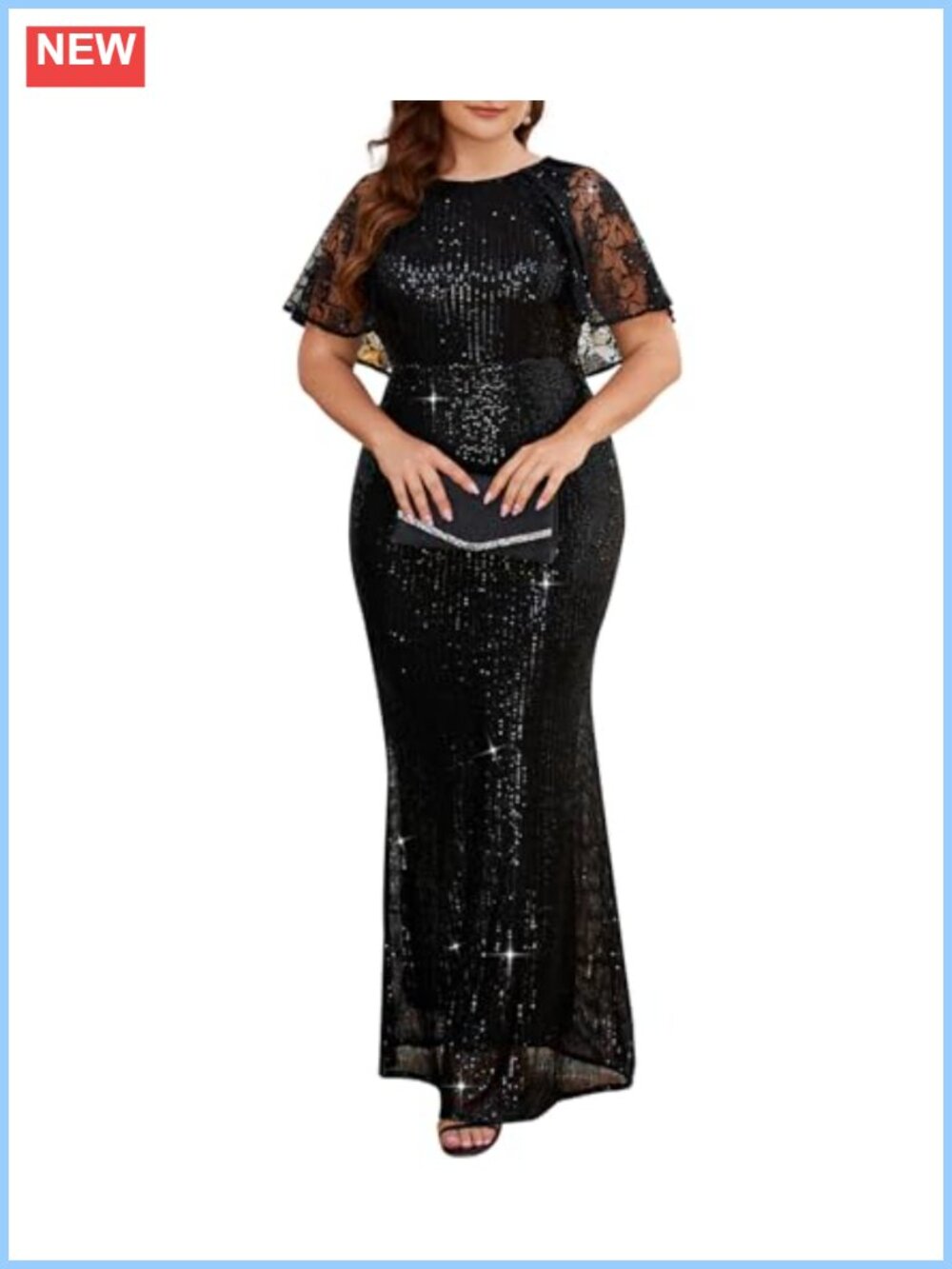 Plus Size Sequin Mesh Bodycon Formal Maxi Dress Evening Gown